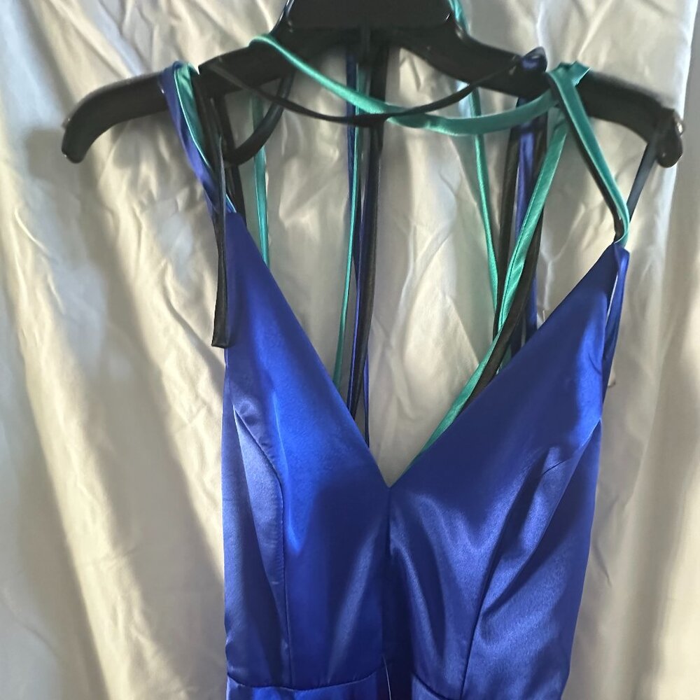 Blue Satin Formal Gown Betsy & Adam A Line Dress Size 2